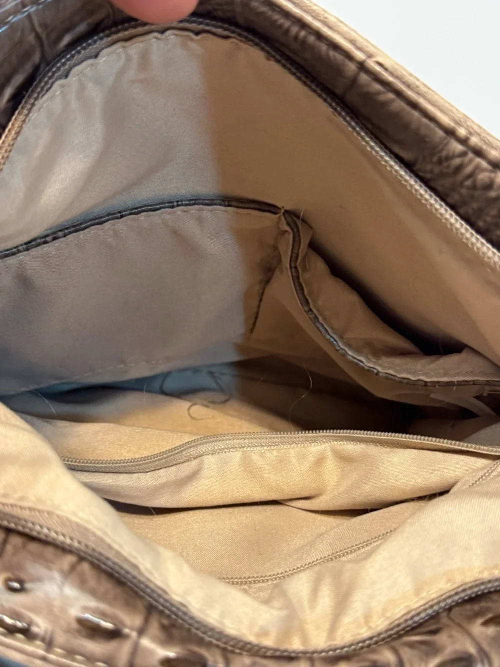 Taupe Croc Ostrich Embossed Crossbody Bag Gold Hardware